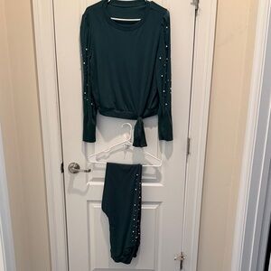 SHEIN Dark Green Two-Piece Set with Pearl Accents